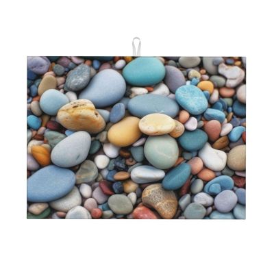 Beach Colored Pebbles print Dish Drying Mat Super Absorbent Heat Resistant Dishes Pad Quick Dry Drainer Mats For Kitchen Counter 18 Inch X 24 Inch