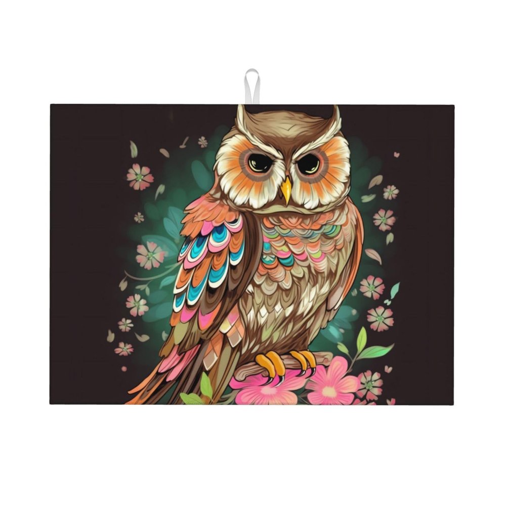 Anime Owl print Dish Drying Mat Super Absorbent Heat Resistant Dishes Pad Quick Dry Drainer Mats For Kitchen Counter 18 Inch X 24 Inch