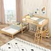 Twin Over Full Bunk Bed with Built-in Desk and Three Drawers, Wooden Storage Bunk Beds with Removable Bottom Bed,Bunk Beds with Ladder & Guardrails for Kids Teens Adults (Natural@1) view 4
