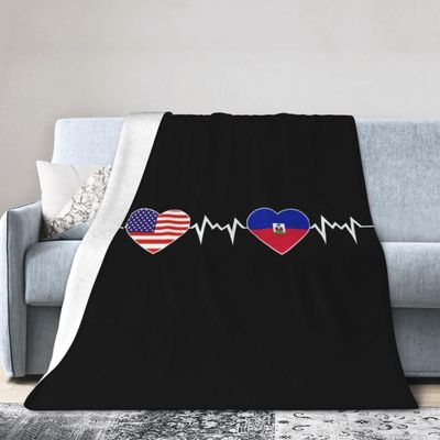 America Haiti Flag Throw Blankets for Sofa Couch Bed Gifts 50"x40"