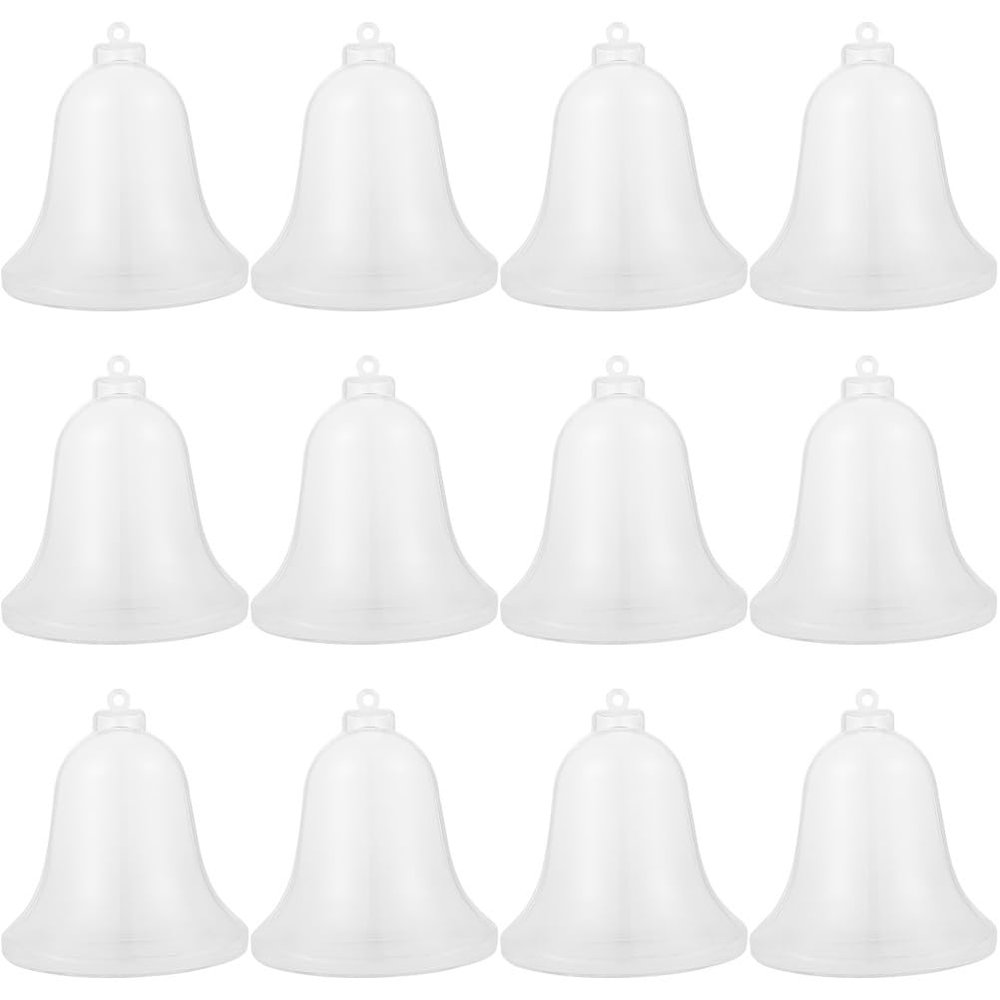 12pcs Clear Plastic Bell - Transparent Fillable Bells Ornaments Decorative Baubles Balls for Christmas Tree Hanging Pendants