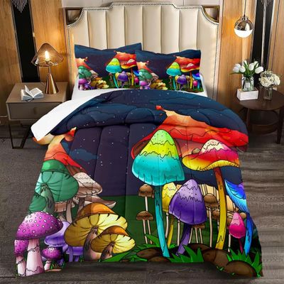 Kossmjx Mushroom Comforter Set Queen Size, Cute Mushroom Patterns Bedding Sets for Boys Bedroom, Girls Ultra Soft Comforter Set Queen Size 3Pcs with Pillowcases
