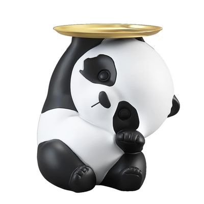 KITCISSL Coffee Table Decor Decorative Tray Panda Sculpture Statue Key Bowl for Entryway Table, Jewelry Organizer Tray Key Phone Coin Change Watches Tray, Housewarming Gift (Color : Black)
