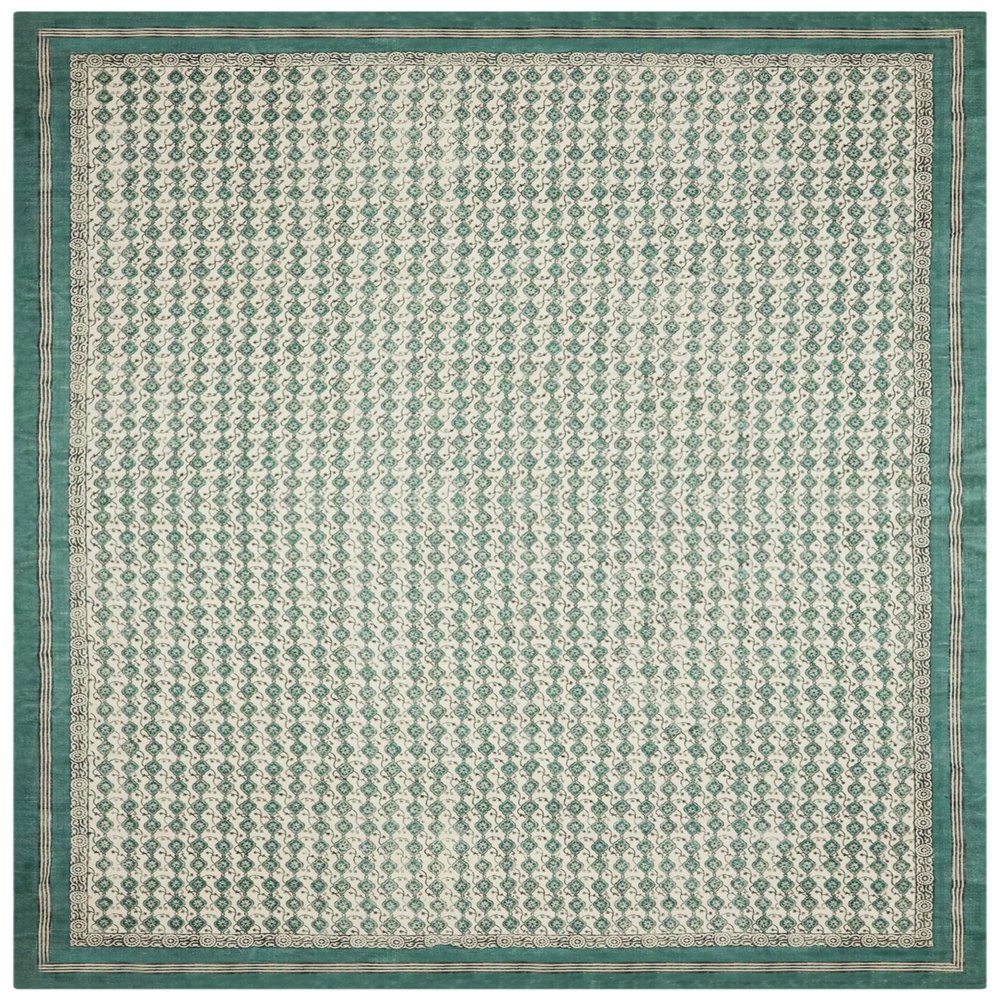 Area Rug 3' Square Rug Turquoise Blue Cotton Dhurrie Floral Thick 0.19 inches Stone Easy Washable Rug Hand Wash Cotton Carpet Flatweave Rug Indoor Outdoor Rugs for Kitchen, Bedside, Enterway