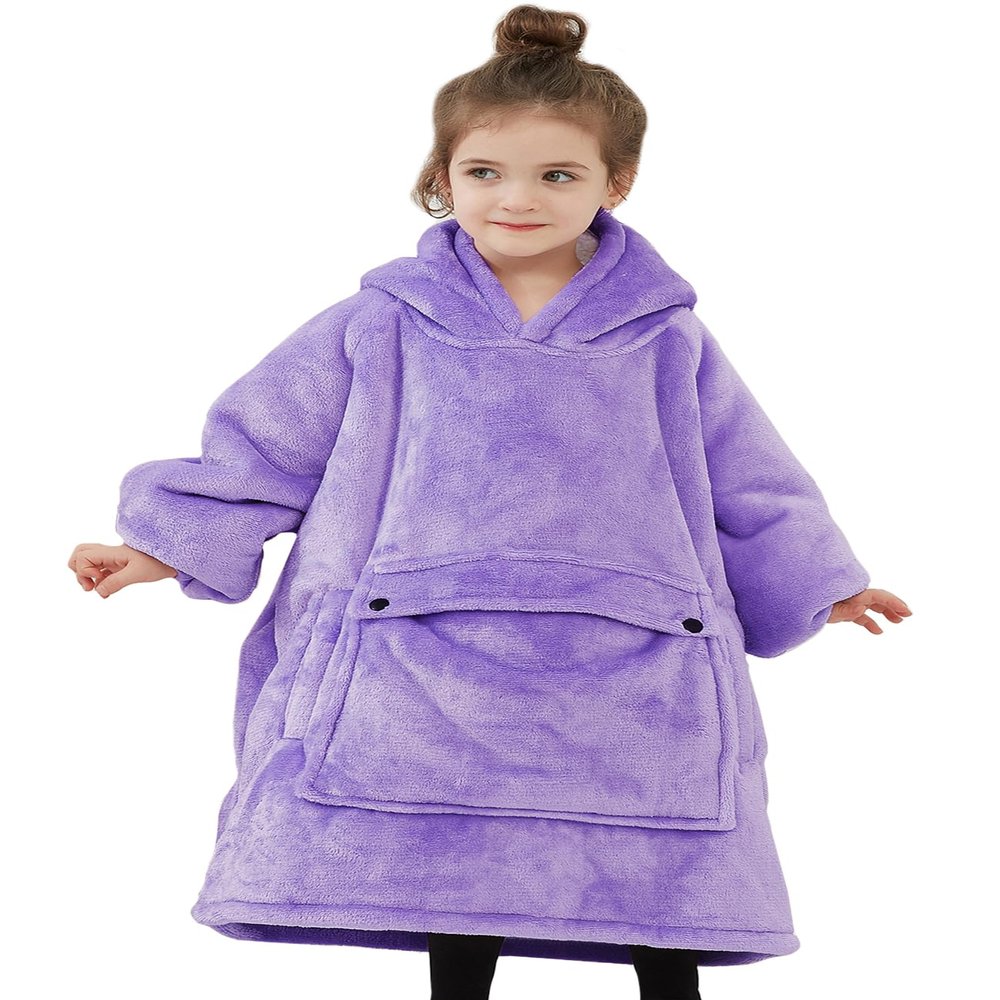 Purple Wearable Blanket Hoodie for Toddlers Oversized Sherpa Blanket Sweatshirt Flannel Sweater Blanket 2-6 Years Old Girl Birthday Gifts