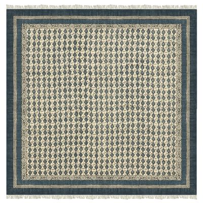 Area Rug 6' Square Rug Blue & Beige Dhurrie Floral Thick 0.19 inches Stone Easy Washable Rug Hand Wash Cotton Carpet Flatweave Rug Indoor Outdoor Rugs for Hall Room, Dining Room