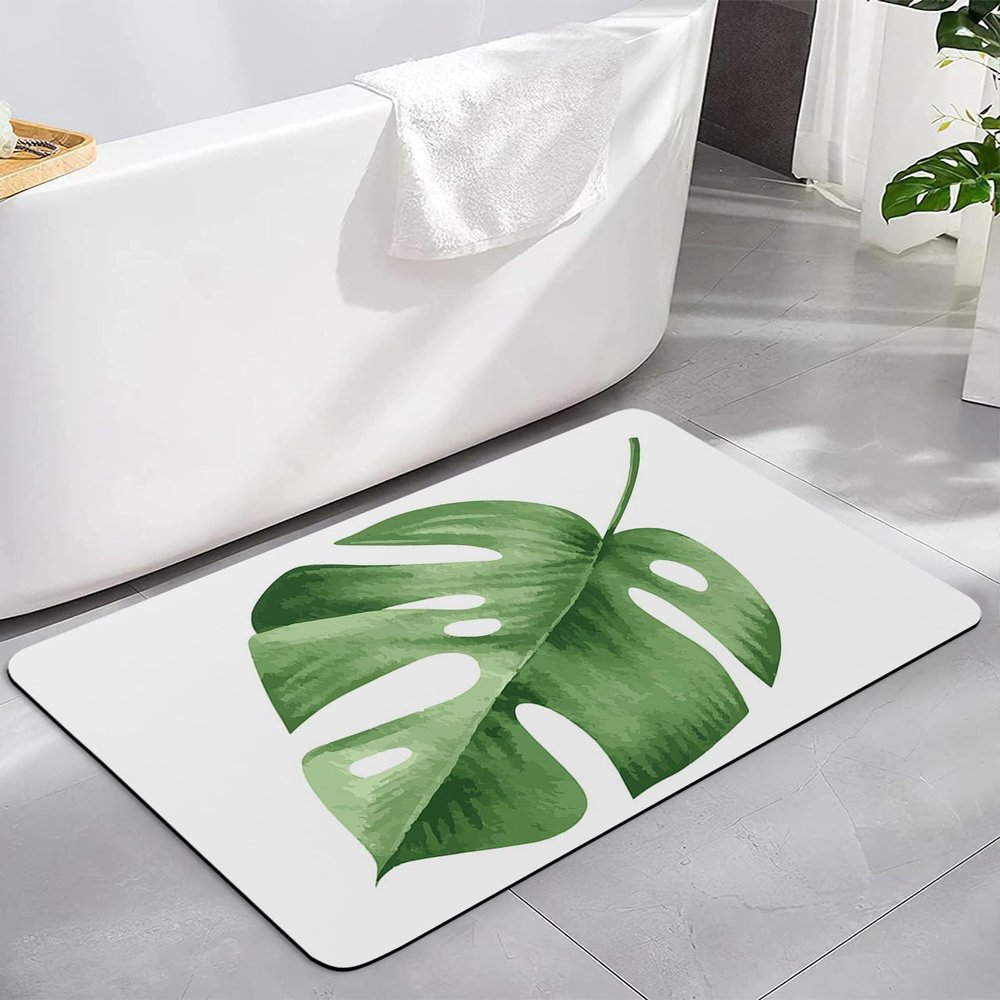 ALAGEO Bathroom Rug Bath Mat Palm Leaf Monstera Water Absorbent and Non-Slip Bathroom Mat, Washable Quick Dry Bath Mats for Bathroom Floor, Sink, Bathtub, Shower Room, 16"x 24" Tropical Plant Green