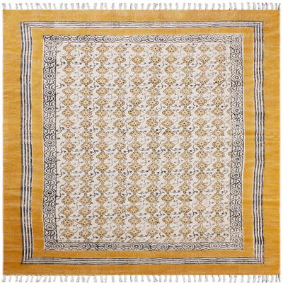 Kilim Rug 10x14 Area Rug Yellow & Beige Cotton Dhurrie Floral Thick 0.19 inches Stone Easy Washable Rug Hand Wash Cotton Carpet Flatweave Rug Indoor Outdoor Rugs for Living Room, Bedroom
