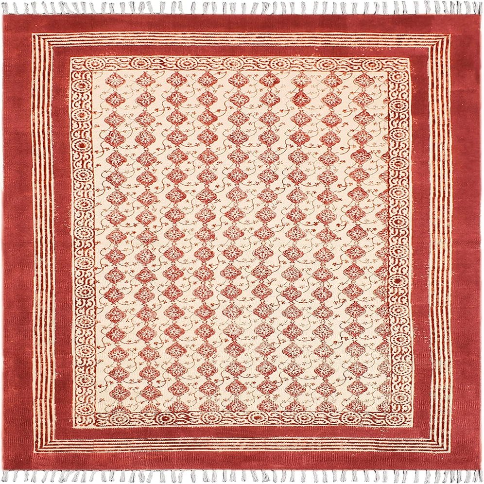 CASAVANI Cotton Boho Area Rug, 15' x 9' (Rectangular), Red, Geometric Pattern, Flat Woven, Hand-Woven, Low Pile, Washable, Indoor Use Only