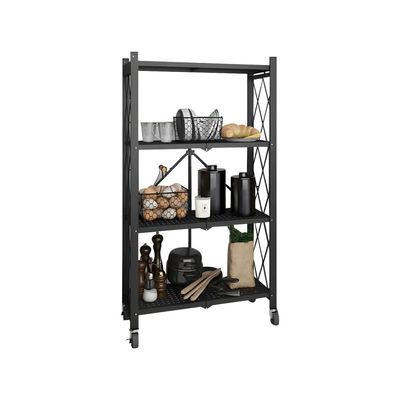 KWOKING Industrial Folding Etagere Bookshelf Metal Open Bookshelf with Caster Wheels Installation-Free Folding Shelf Floor Storage Rack Balcony Removable Bookshelf Black 24" L x 14.4" W x 50.2" H