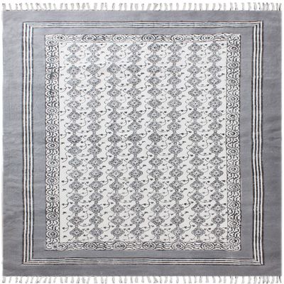 CASAVANI 3x3 Square Kilim Boho Floral Rug, Gray & Beige Cotton, 0.19 inches Thick, Easy Washable, Flatweave, Geometric Pattern, Indoor Use