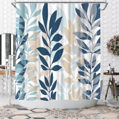 WELMECO Blue Shower Curtain Botanical Shower Curtain Blue Bathroom Decor Polyester Fabric, 72x72inch