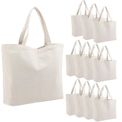 Segarty Canvas Tote Bag for Women, 12 Pack 20x15.7 Reusable Blank Shopping Bag, Natural Cotton Shoulder Bags Aesthetic, Canvas Tote Bulk for DIY, Gift, Beach, Travel, Grocery`