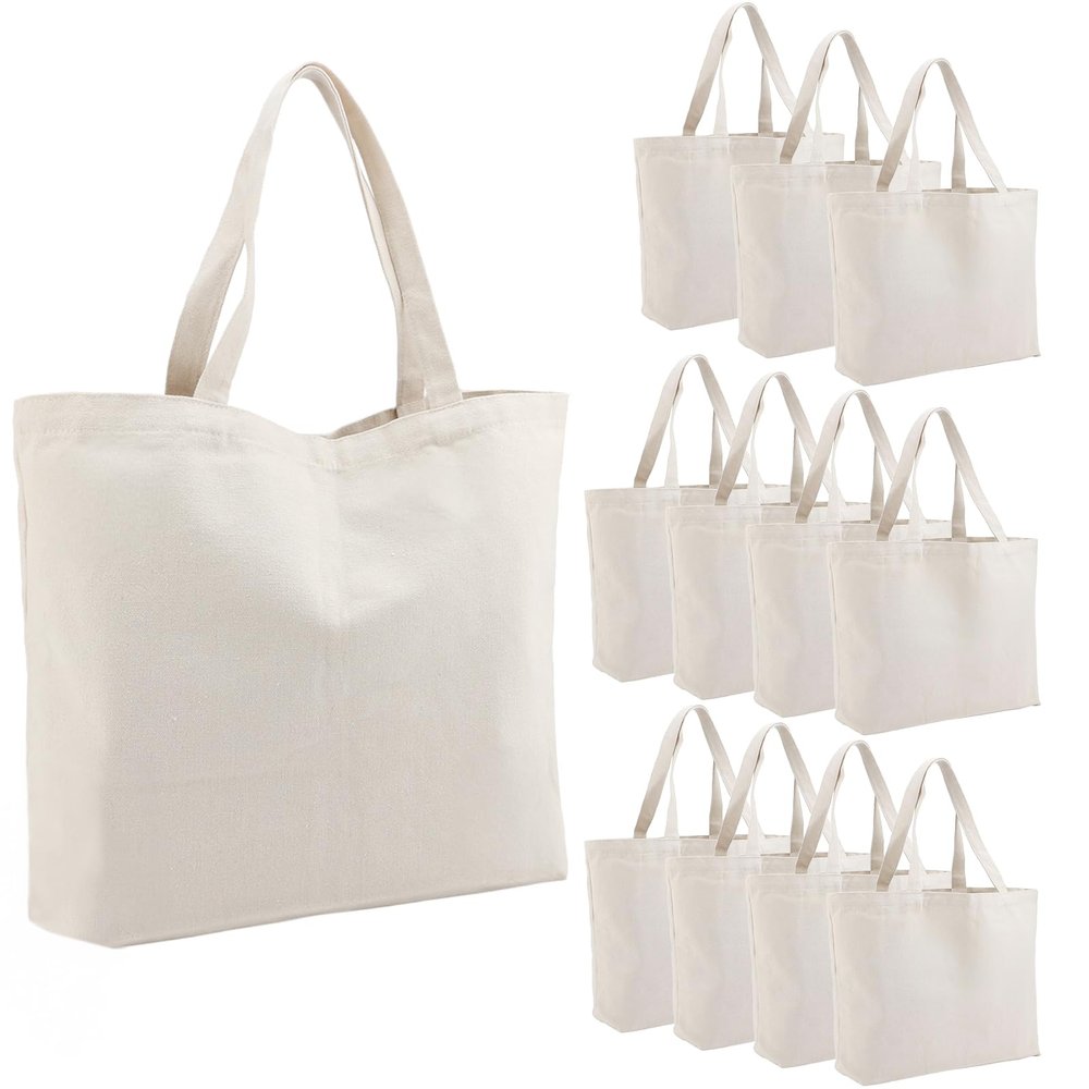 Segarty Canvas Tote Bag for Women, 12 Pack 20x15.7 Reusable Blank Shopping Bag, Natural Cotton Shoulder Bags Aesthetic, Canvas Tote Bulk for DIY, Gift, Beach, Travel, Grocery`