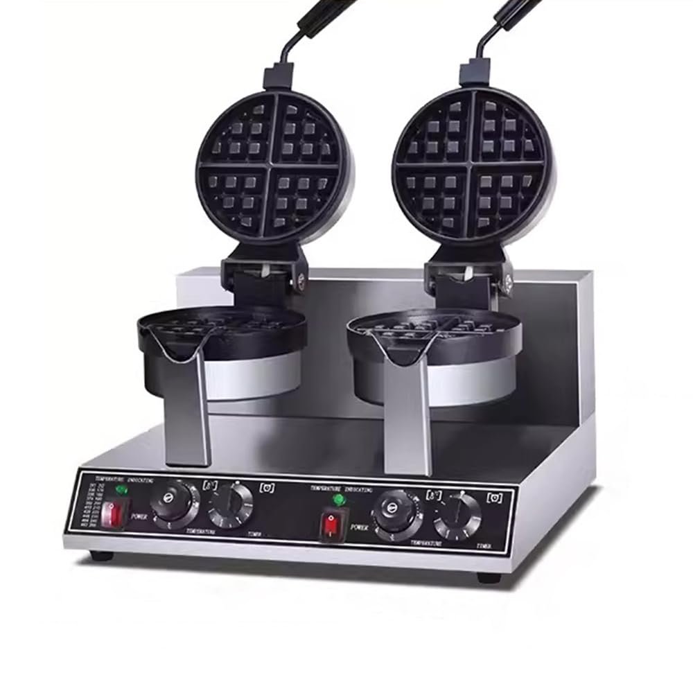 ASSYA Round Waffle Maker Double-Headed Waffle Maker Easy to Operate Double-Sided Constant Temperature Non-Stick Coating Waffle Maker Rotatable