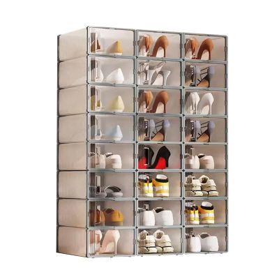 Shoe Boxes 24 Pack High Capacity Shoe Box, Stackable Shoe Storage Boxes with Lid, Plastic Shoe Cabinet, for Men's Shoes and Woman' Shoes, Easy to Assemble