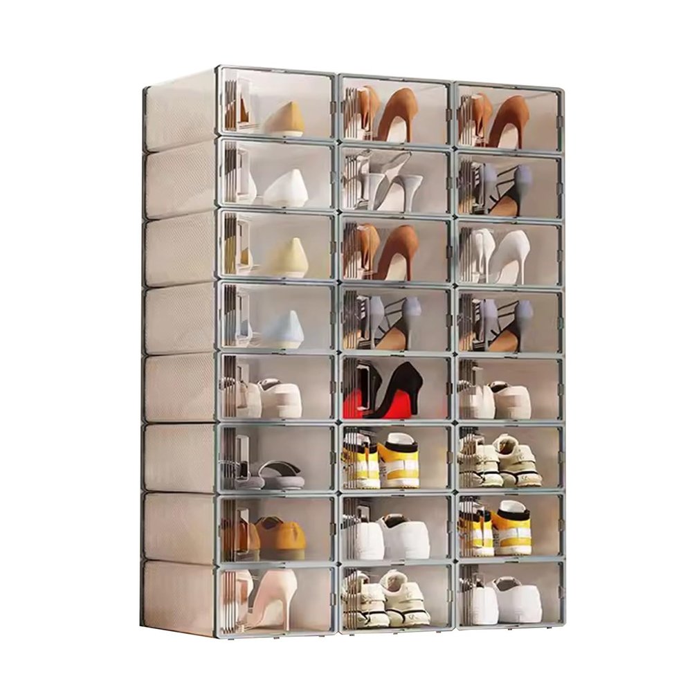 Shoe Boxes 24 Pack High Capacity Shoe Box, Stackable Shoe Storage Boxes with Lid, Plastic Shoe Cabinet, for Men's Shoes and Woman' Shoes, Easy to Assemble