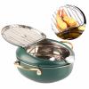 Deep Fryer Pot, Japanese Tempura Small Deep Fryer Stainless Steel Frying Pot With Thermometer, Lid And Oil Drip Drainer Rack For French Fries Shrimp Chicken Wings And Shrimp Deep Green view 1