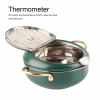 Deep Fryer Pot, Japanese Tempura Small Deep Fryer Stainless Steel Frying Pot With Thermometer, Lid And Oil Drip Drainer Rack For French Fries Shrimp Chicken Wings And Shrimp Deep Green view 4