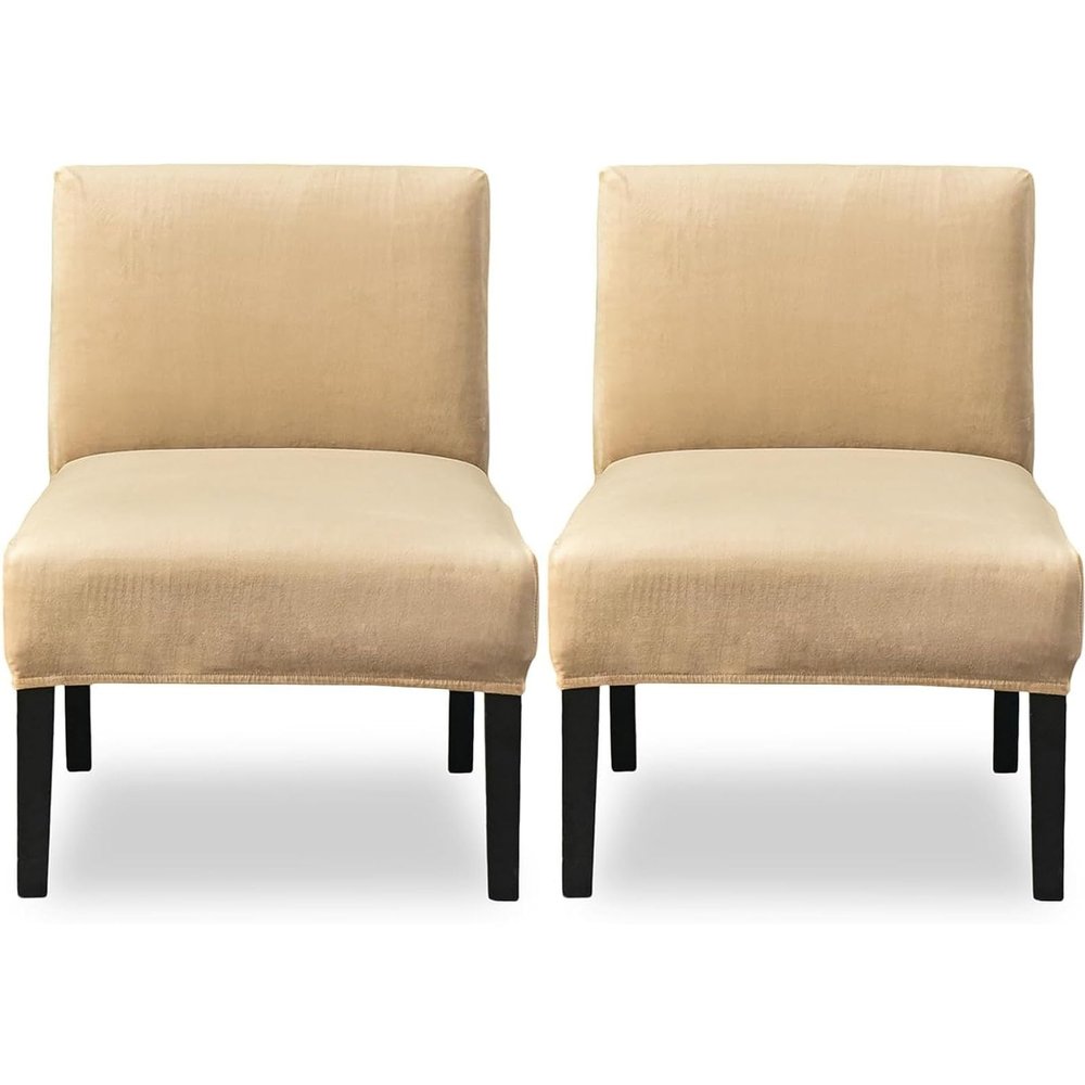 N/A Set of 2 Velvet Armless Accent Chair Cover, High Stretch Armless Chair Slipcovers, Removable Washable Furniture Protector Covers, for Dining Living Room,Q