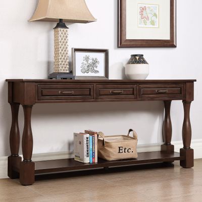 Merax Long Entryway Console Table with 3 Drawers and 1 Bottom Shelf, 63" Sofa Table for Living Room, Light Espresso