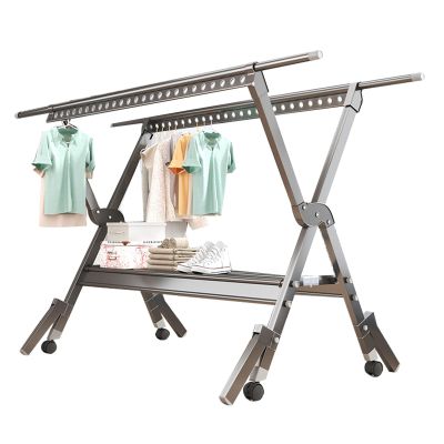 ATYUJKB Laundry Room Collapsible Clothes Drying Rack, Dryer Racks for Laundry Drying Indoor, Garment Rack On Wheels, Aluminum Alloy Laundry Stand Organizer (Grey 250cm/98in)