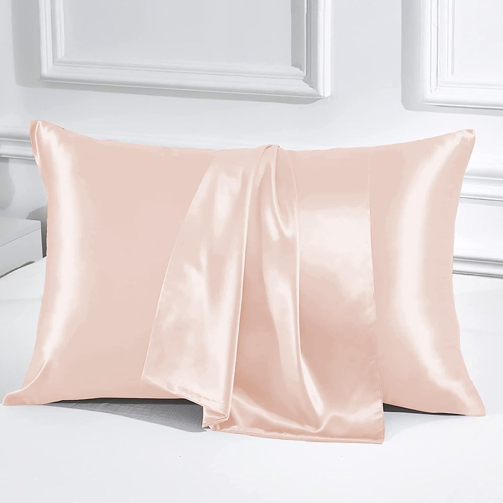 PURE ECO Luxurious 2 Piece Pillowcase Silk Satin Pillow Cover Standard Size, Long-Staple Soft & Silk Pillowcase for Hair and Skin, Envelope Closure(Standard 20" x 26", Peach)