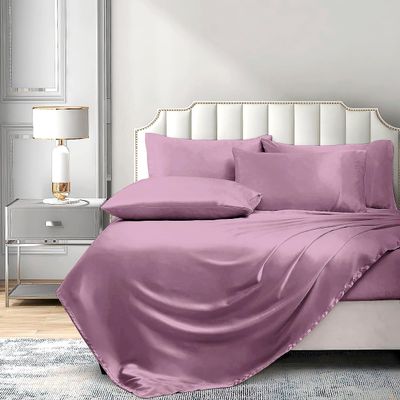 PURE ECO 6 Piece Satin Sheet Set Twin Size (39x75)+ 10 to 18 Inch Deep Pocket Champagne Color Twin Satin Bed Sheets Luxury Silky & Soft - 1 Fitted Sheet, 1 Flat Sheet, 4 Pillowcases