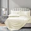 PURE ECO 6 Piece Satin Sheet Set Twin XL Size (39x80)+ 10 to 18 Inch Deep Pocket Ivory Color Twin Satin Bed Sheets Luxury Silky & Soft - 1 Fitted Sheet, 1 Flat Sheet, 4 Pillowcases view 1