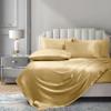 PURE ECO 6 Piece Satin Sheet Set Twin XL Size (39x80)+ 10 to 18 Inch Deep Pocket Gold Color Twin Satin Bed Sheets Luxury Silky & Soft - 1 Fitted Sheet, 1 Flat Sheet, 4 Pillowcases view 1