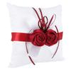 Tyenaza Wedding Pillow Set, White Stylish Wedding Ring Pillow with Artificial Rose Flower Ribbon Decor Wedding Props view 2
