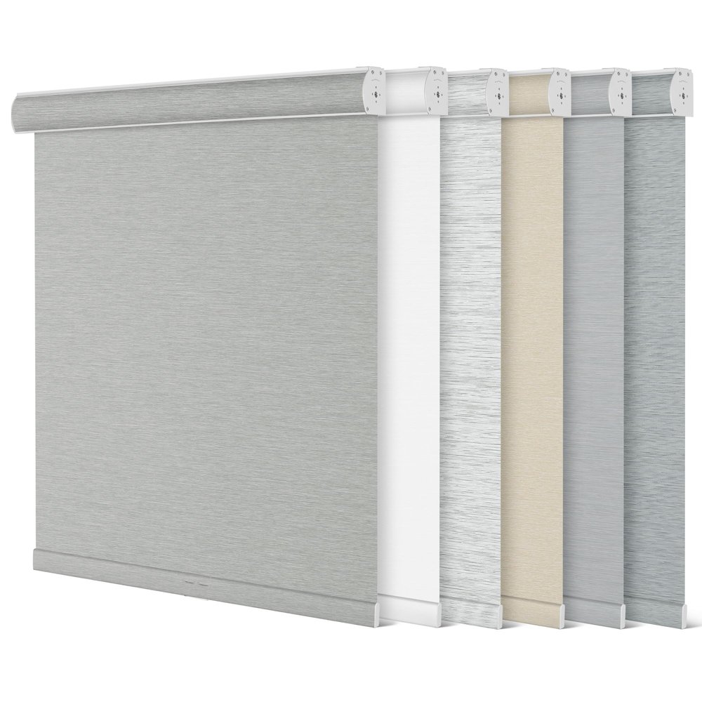 Sulugood,Blackout Roller Shades for Windows,Free-Stop Cordless Roller Blinds with Cassette Valance,Striped Jacquard Window Shades for Bedroom,Thermal Insulated Fabric,Gray,59.5" W x 96" H