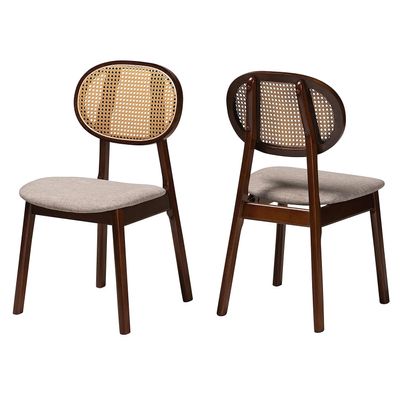 Baxton Studio Darrion Grey Fabric and Brown Wood 2-Piece Dining Chair Set