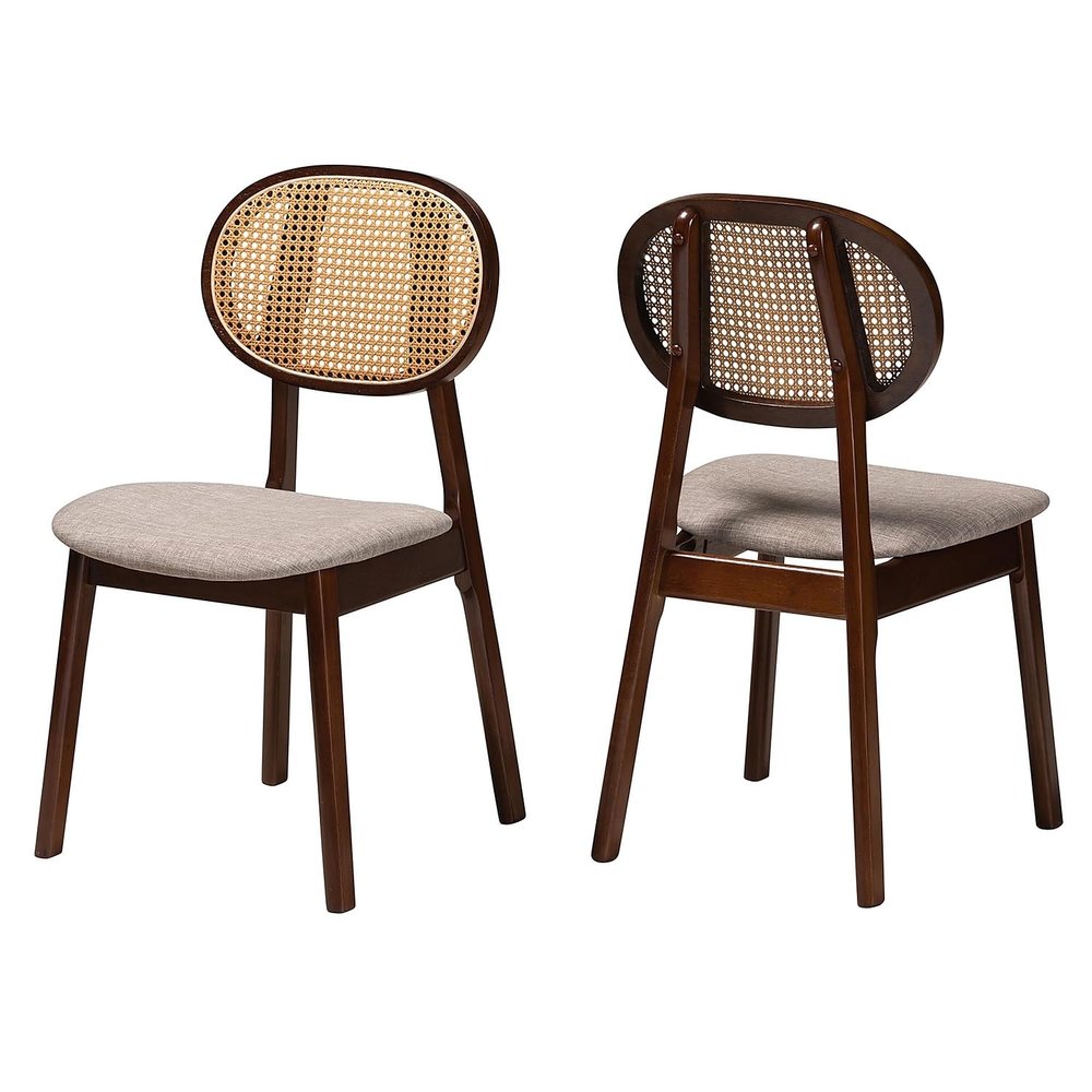 Baxton Studio Darrion Grey Fabric and Brown Wood 2-Piece Dining Chair Set