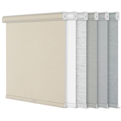 Sulugood,Blackout Roller Shades for Windows,Free-Stop Cordless Roller Blinds with Cassette Valance,Striped Jacquard Window Shades for Bedroom,Thermal Insulated Fabric,Beige,77" W x 60" H