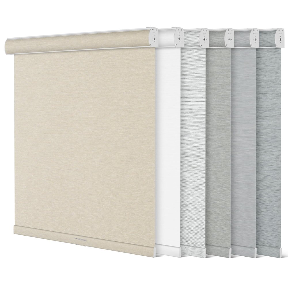 Sulugood,Blackout Roller Shades for Windows,Free-Stop Cordless Roller Blinds with Cassette Valance,Striped Jacquard Window Shades for Bedroom,Thermal Insulated Fabric,Beige,77" W x 60" H