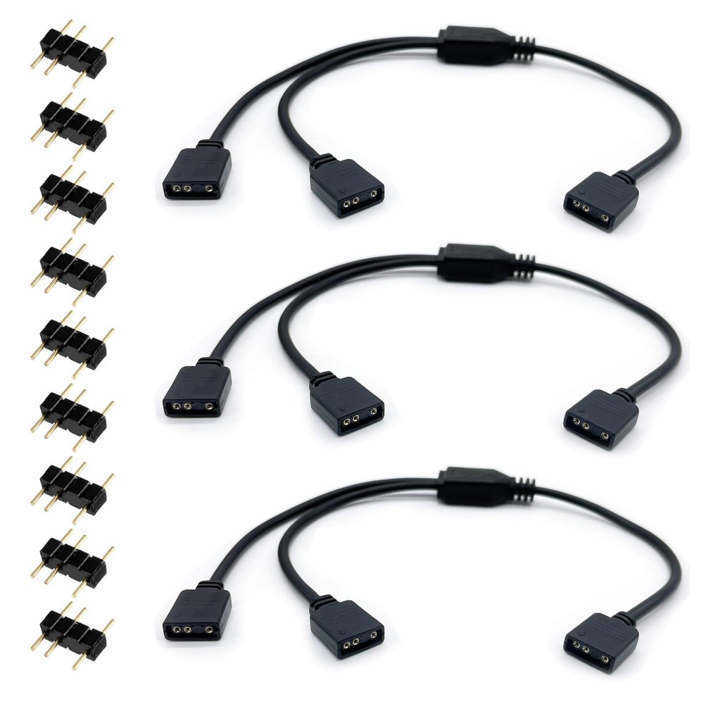 3-Pack 5V 3Pin ARGB 1 to 2 Female to Female ARGB Cables, 1-to-2 Addressable RGB Spliter Extension Cable with Male Pins, Used For Computer Chassis, CPU Heat Sink, And 5V ARGB Fans (11.8 Inches)