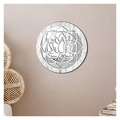 Round Decorative Wall Mirror Decor - Farmhouse Wall Mirrors, Retro Wall Mounted MirrorA Rustic White Decorative Characteristic Mirror For The Decoration Of Foyer, Bedroom, Living Room, And Bathroom (