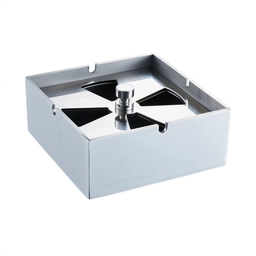 Ashtray Personalized Square Stainless Steel Rotary Ashtray with Cover Windproof Ashtray Large Household Car Cigar ashtray (Size : 1)