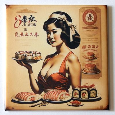Sexy Woman with Sushi Sign Fridge Magnet (2 x 2 inches)