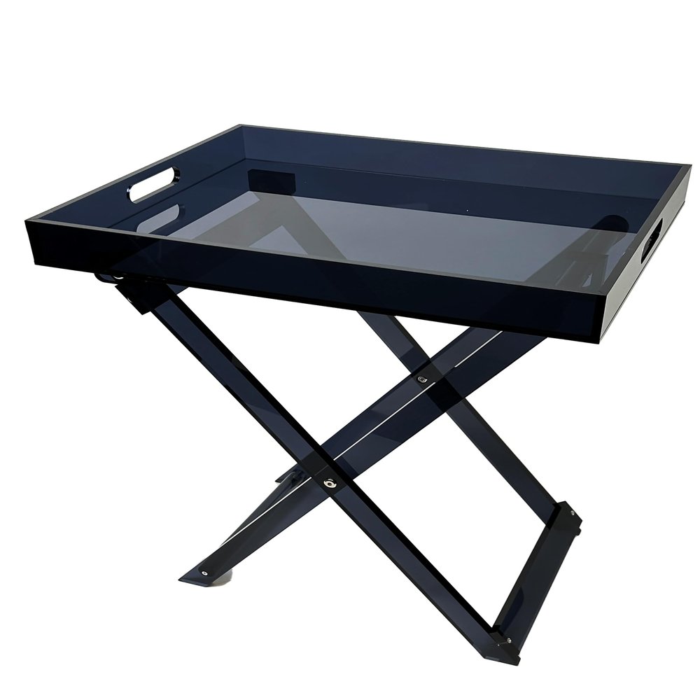 Designstyles Acrylic Folding Tray Table  Modern Chic Accent Desk - Kitchen and Bar Serving Table - Elegant Clear Design (Smoked)