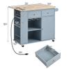 Kitchen Island with Drop Leaf,Dining Table Trolley with Power Outlet and Rubber Wood,Open Storage and Wine Rack,5 Wheels,with Adjustable Storage for Home, Kitchen, and Dining Room (Mint Green) view 2