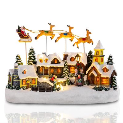 Bdor Christmas Village House, Animated Santa Sleigh & Reindeer with Lights