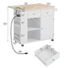 Gustonhon Kitchen Island with Drop Leaf,Dining Table Trolley with Power Outlet and Rubber Wood,Open Storage and Wine Rack,5 Wheels,with Adjustable Storage for Home, Kitchen, and Dining Room (White) view 2