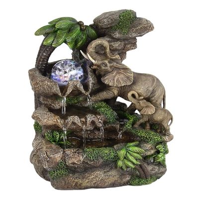 HomeRoots 11" Gray Polyresin Elephant Tabletop Fountain with Light