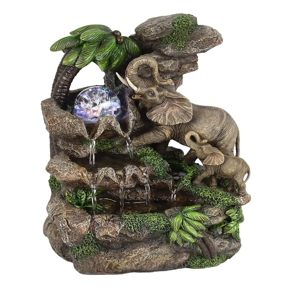 HomeRoots 11" Gray Polyresin Elephant Tabletop Fountain with Light