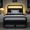 Catrimown Twin Bed Frame with LED Lights, Heavy Duty Metal Rustic Twin Platform Bed Frame with Wood Headboard, Under Bed Storage, Noise Free, No Box Spring Needed, Black view 1