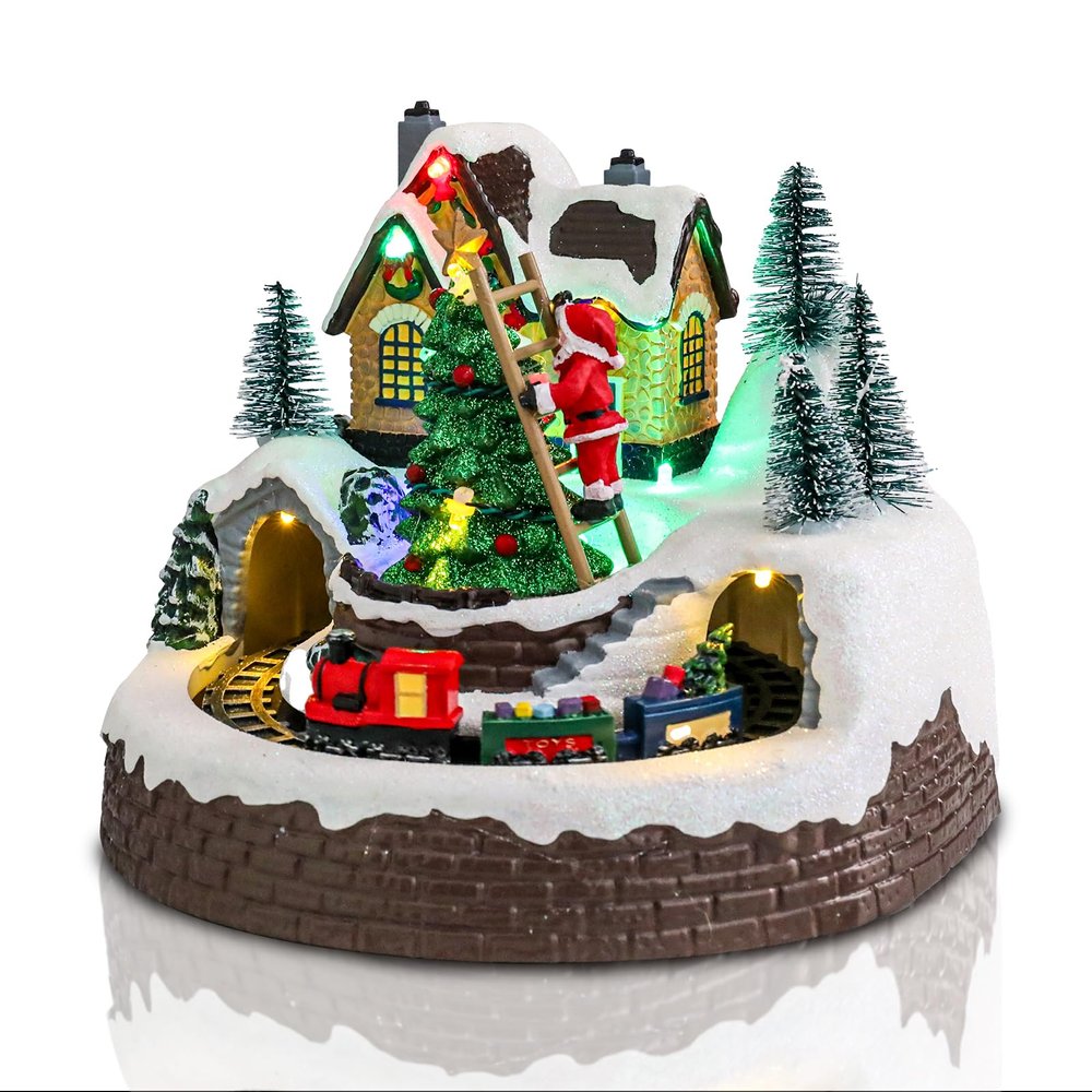 Bdor Christmas Village House, Animated Train & Village Town with LED Lights