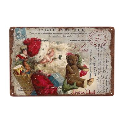 Postcard Christmas for Home Vintage Metal Signs Wall Decor Coffee Shop Plate Iron Painting Retro Novelty Christmas Bar Pub Kitchen Tin Sign 8x12 Inch