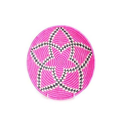 African Basket Rwanda Basket Woven Basket Sweet Grass and Sisal Pink & Black 12" x 3"